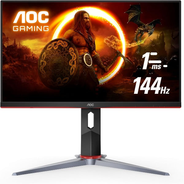 AOC 24G2 24" Frameless Gaming IPS Monitor, FHD 1080P, 1ms 144Hz, Freesync, HDMI/DP/VGA, Height Adjustable,Black/Red