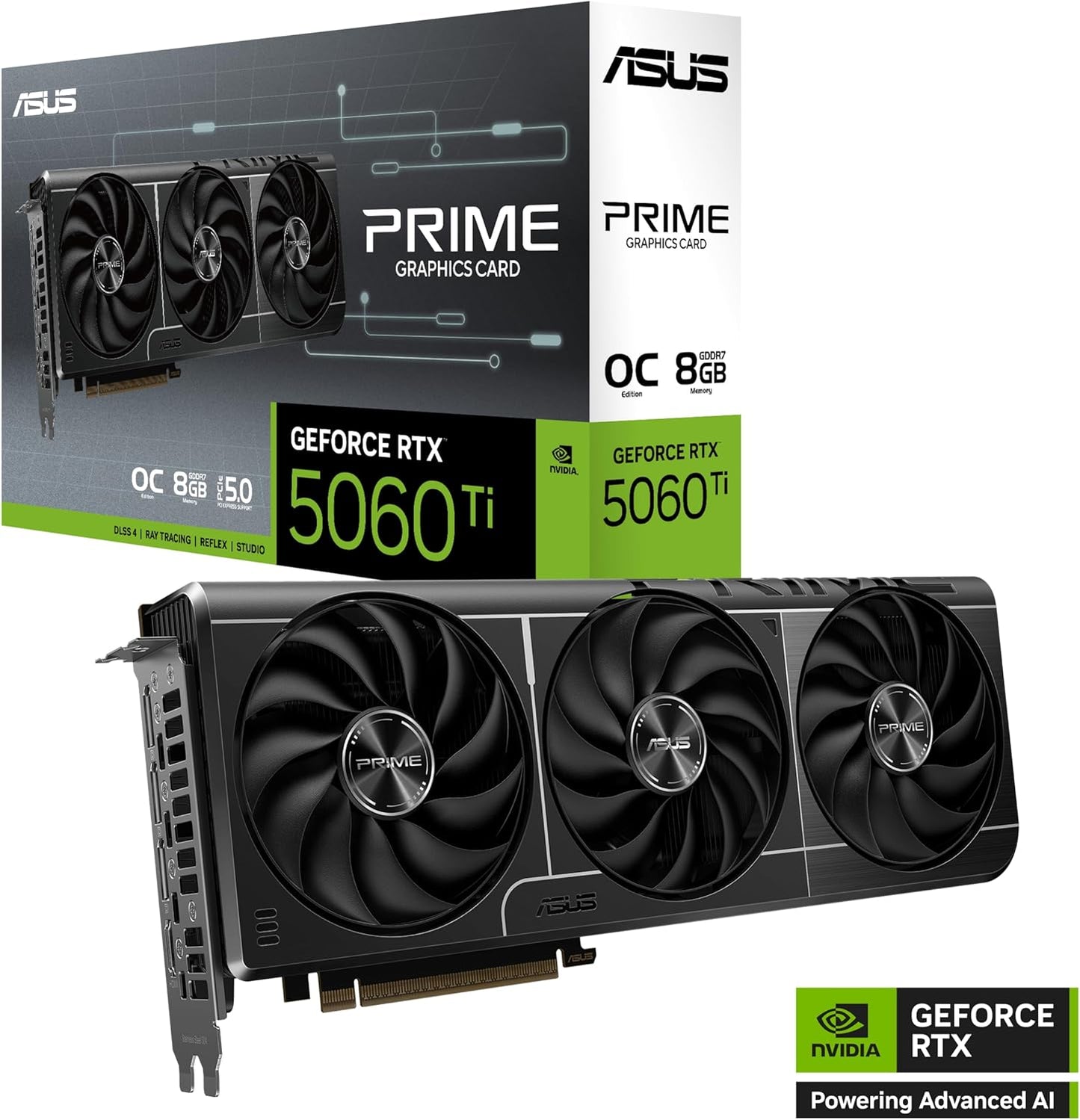 ASUS Prime GeForce RTX™ 5060 Ti OC Edition 8GB GDDR7 Gaming Graphics Card (PCIe 5.0, DLSS 4, HDMI 2.1b, 3x DisplayPort 2.1b, 2.5-Slot, SFF Ready, Dual BIOS, Axial-tech Fans)