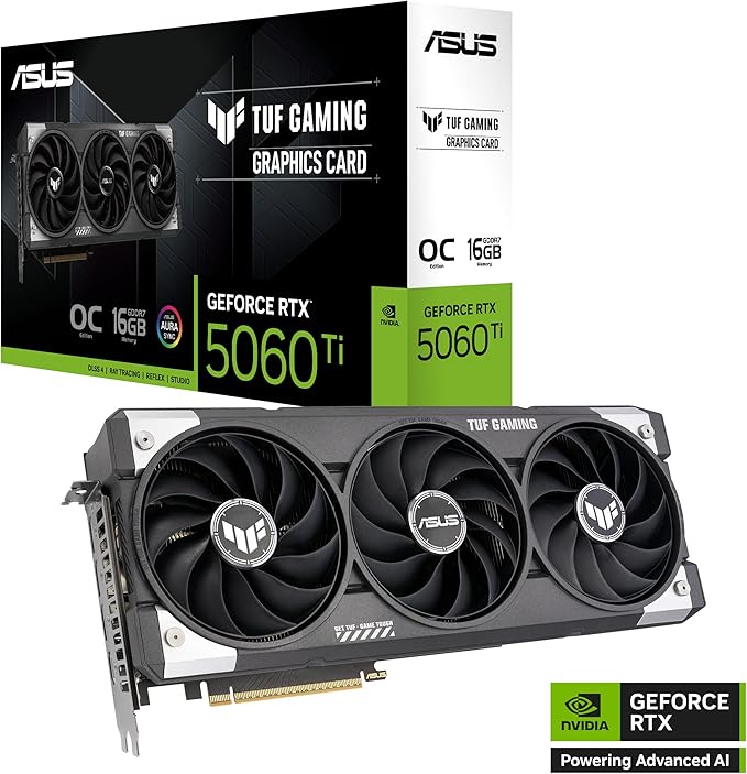 ASUS TUF Gaming GeForce RTX™ 5060 Ti OC Edition 16GB GDDR7 Gaming Graphics Card (PCIe 5.0, DLSS 4, HDMI 2.1b, 3x DisplayPort 2.1b, 3.1-Slot, Military-grade Components)