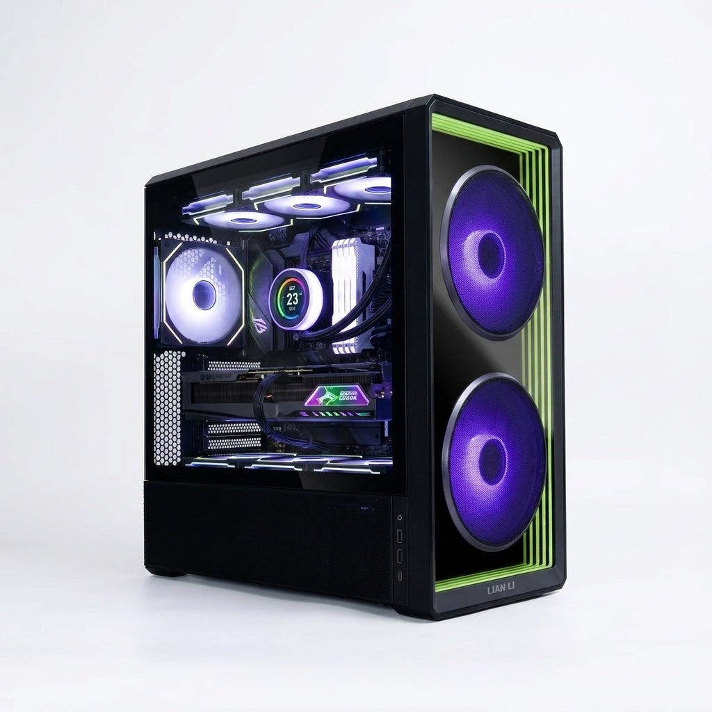 Emarat Gamers Gaming PC – Intel Core i7‑14700K, ASUS RTX 5070 12GB OC, 32GB DDR5 6000MHz, 1TB NVMe SSD, 850W Gold, 360mm Liquid, Lian Li LANCOOL 217
