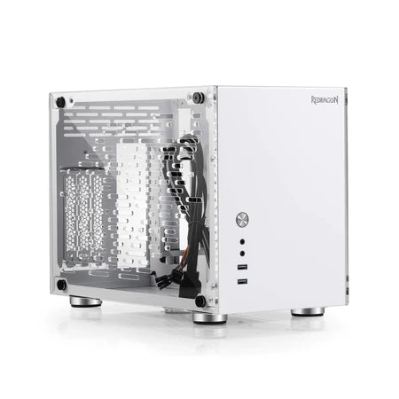 Redragon EB211 Mini-ITX Gaming PC Case, Small Form Factor Computer Chassis w/ Vented Honeycomb Acrylic Transparent Panels, Triple-Slot GPU and 360 Degree Accessibility, White