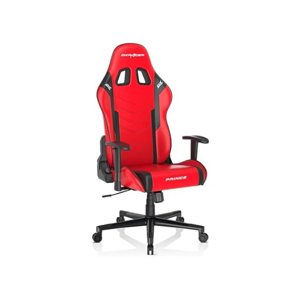 DXRacer Prince Series P132 Gaming Chair, 1D Armrests with Soft Surface, Red & Black
