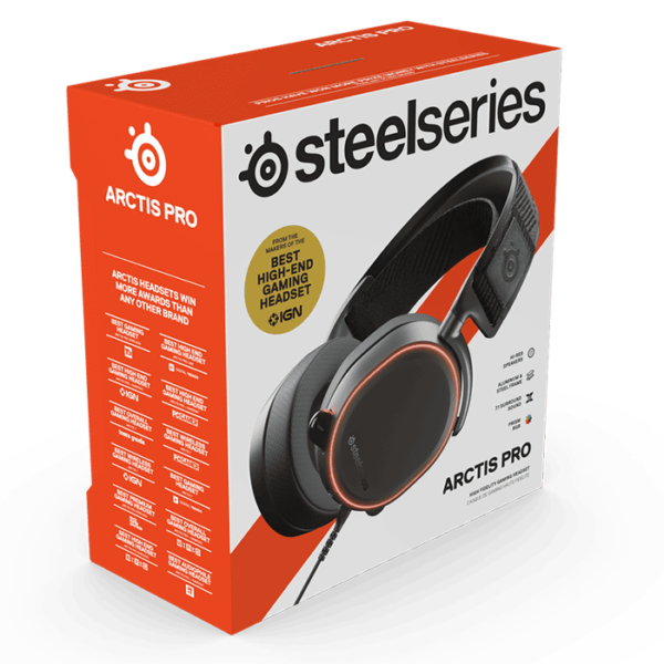 SteelSeries Arctis PRO ChatMix Dial, 40,000Hz Hi-Res, Surround Sound DTS Headphone, RGB Illuminated PC Gaming Headset