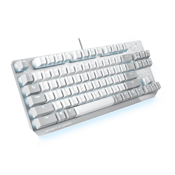 ROG Strix Scope NX TKL Moonlight White wired mechanical RGB gaming keyboard for FPS games, with ROG NX switches, aluminum frame, and Aura Sync lighting