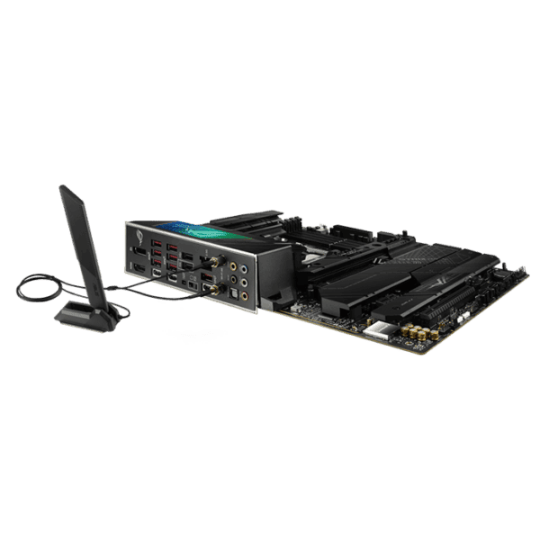 Asus Rog strix X670E-F Gaming WiFi AMD X670 ATX motherboard with 16 + 2 power stages, DDR5 support, one PCIe 5.0® x16 slot with Q-Release, four M.2 slots with heatsinks, PCIe 5.0 NVMe® SSD support