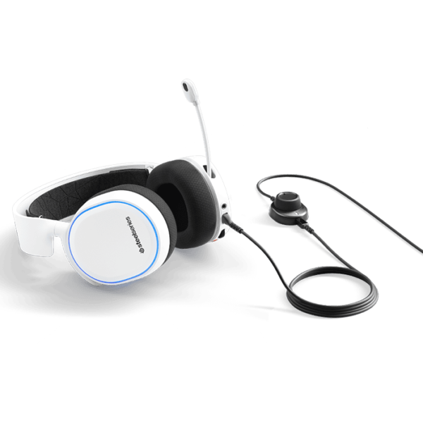 SteelSeries Arctis 5, RGB Illuminated Gaming Headset with DTS Headphone: X 7.1 Surround for PC, PlayStation 4, VR, Android and iOS, USB or 4-Pole 3.5mm – White