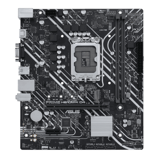Asus Prime H610M-K D4Intel® H610 (LGA 1700) mic-ATX motherboard with DDR4, PCIe 4.0, M.2 slot, Realtek 1 Gb Ethernet, HDMI®, D-Sub, USB 3.2 Gen 1 ports, SATA 6 Gbps, COM header, RGB header