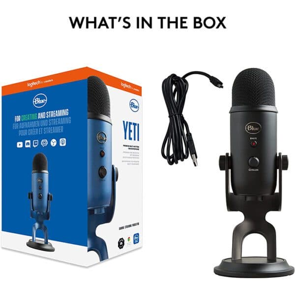Logitech Blue Yeti USB Microphone, 120 dB Sensitivity, Corded USB, For Podcasting / Streaming / ASMR & More, Broadcast Quality 48 kHz / 16-Bit Audio, Blackout