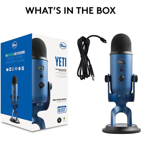 Logitech Blue Yeti USB Microphone, 120 dB Sensitivity, Corded USB, For Podcasting / Streaming / ASMR & More, Broadcast Quality 48 kHz / 16-Bit Audio, Midnight Blue