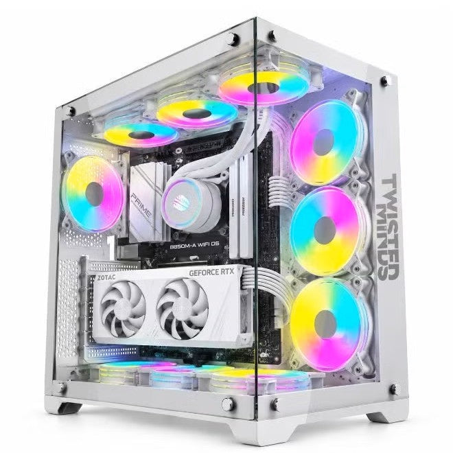 White Emarat Gamers gaming PC with AMD Ryzen 5 9600X, GeForce RTX 5060 8GB and 360mm liquid cooling