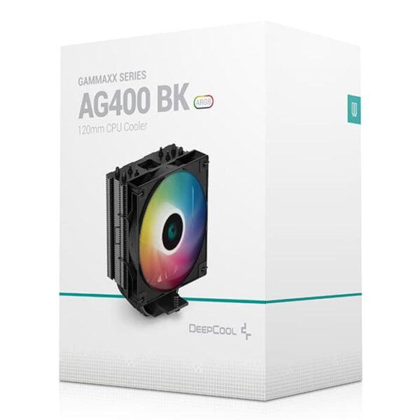 Deepcool AG400 BK ARGB Single Tower 120mm CPU Cooler, 2000 RPM Fan Speed, 75.89 CFM Airflow, Addressable RGB