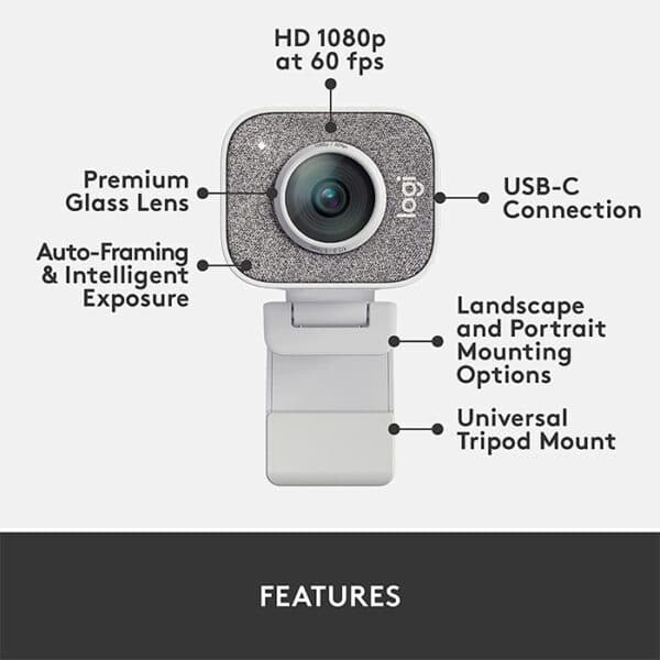 Logitech StreamCam Live Streaming Webcam – OFF WHITE-USB-N/A-EMEA-8PK