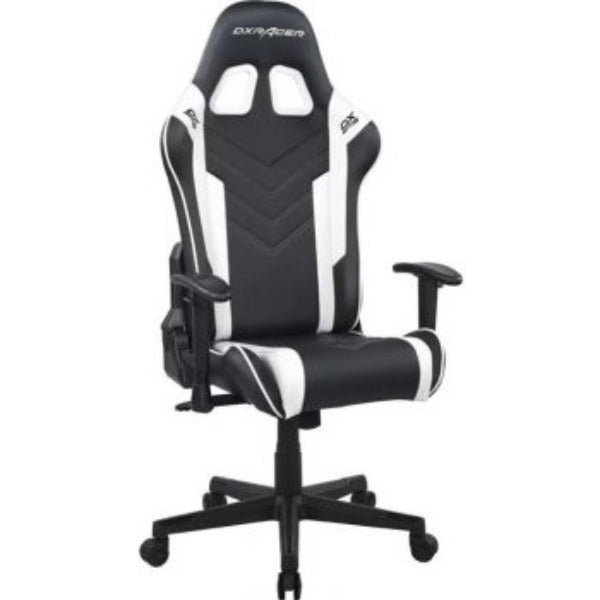 DXRacer Prince Series P132 Gaming Chair, 1D Armrests with Soft Surface, Black and White