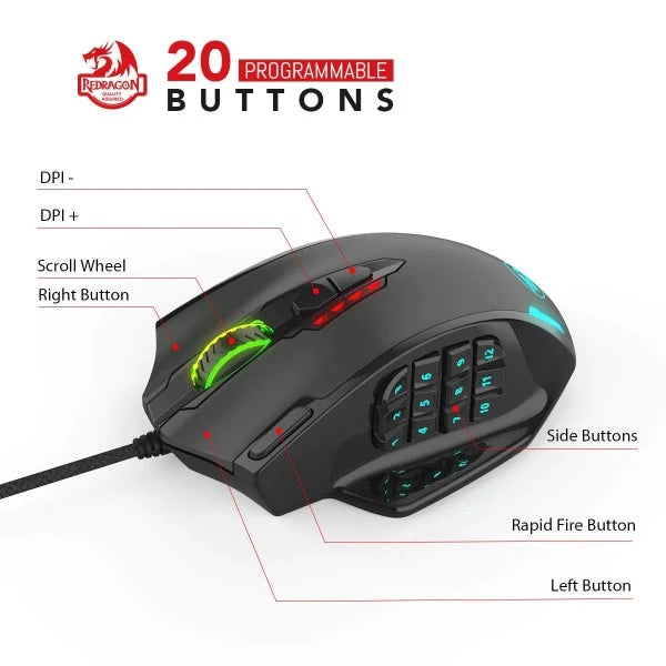 Redragon M908 Impact RGB with Side Buttons Optical Wired Gaming Mouse