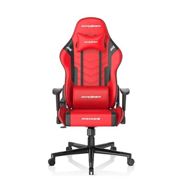 DXRacer Prince Series P132 Gaming Chair, 1D Armrests with Soft Surface, Red & Black