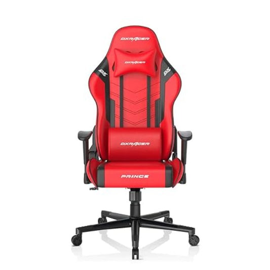 DXRacer Prince Series P132 Gaming Chair, 1D Armrests with Soft Surface, Red & Black