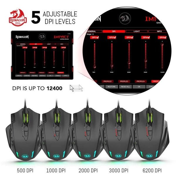 Redragon M908 Impact RGB with Side Buttons Optical Wired Gaming Mouse