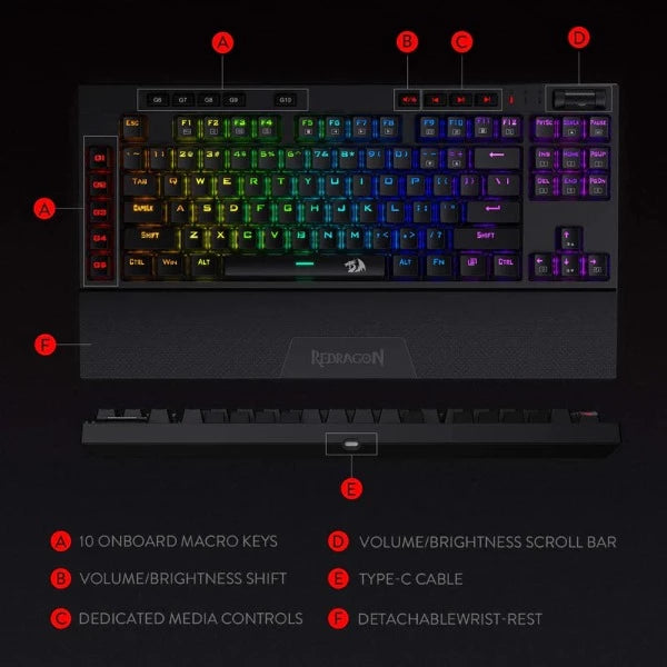 Redragon VISHNU, wired & 2.4G mechanical keyboard, RGB