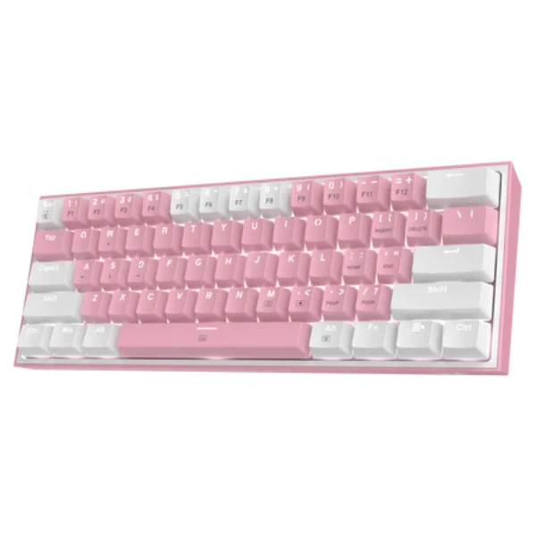 Redragon Fizz rainbow, wired keyboard,blue switch, 61 Keys, White/Pink