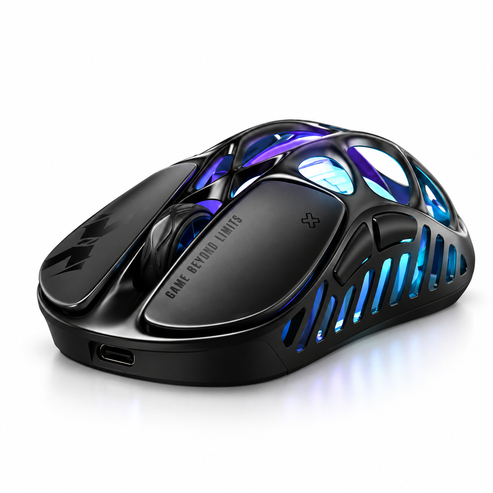 GravaStar Mercury X Galaxy Black ultra-light wireless gaming mouse with magnesium frame and RGB lighting  - Black