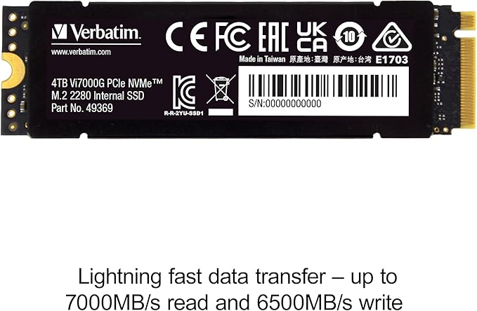 Verbatim Vi7000G 2TB PCIe Gen4 NVMe M.2 SSD – Up to 7000MB/s High-Speed Gaming Storage