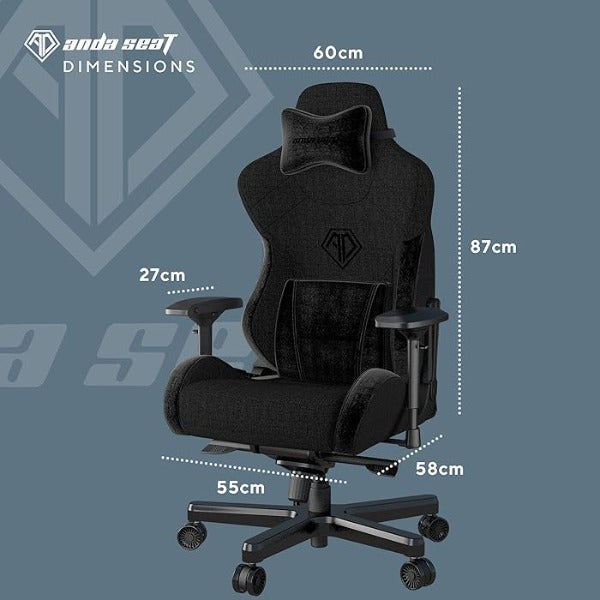 Anda Seat T-Pro 2 Pro Gaming Chair Black Fabric - Premium Fabric Gaming Chair, Desk Chairs with Neck, Lumbar Back Support Pillow Gaming Seat