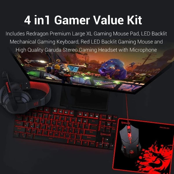 Redragon 4in1 combo: K552-2+M601+H120+P001, w/adapter