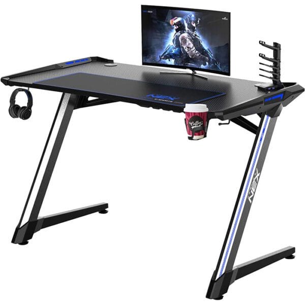 DXRacer NEX Gaming Desk – Black/Silver/Blue