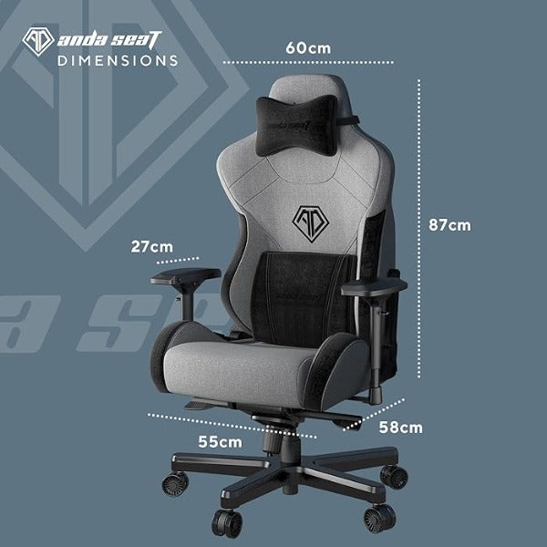 Anda Seat T-Pro 2 Pro Gaming Chair Black & Grey - Premium Fabric Gaming Chair, Ergonomic Office Desk Chairs with Neck, Lumbar Back Support Pillow Gaming Seat