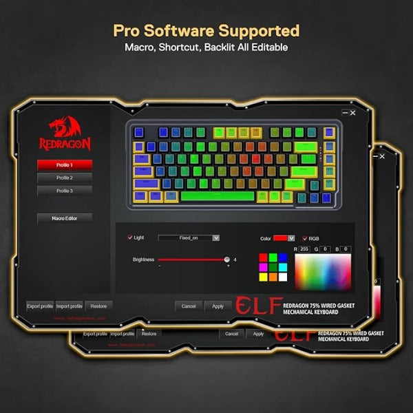Redragon 78% Wired Gasket RGB Gaming Keyboard, 82 Keys Layout Hot-Swap Compact Mechanical Keyboard