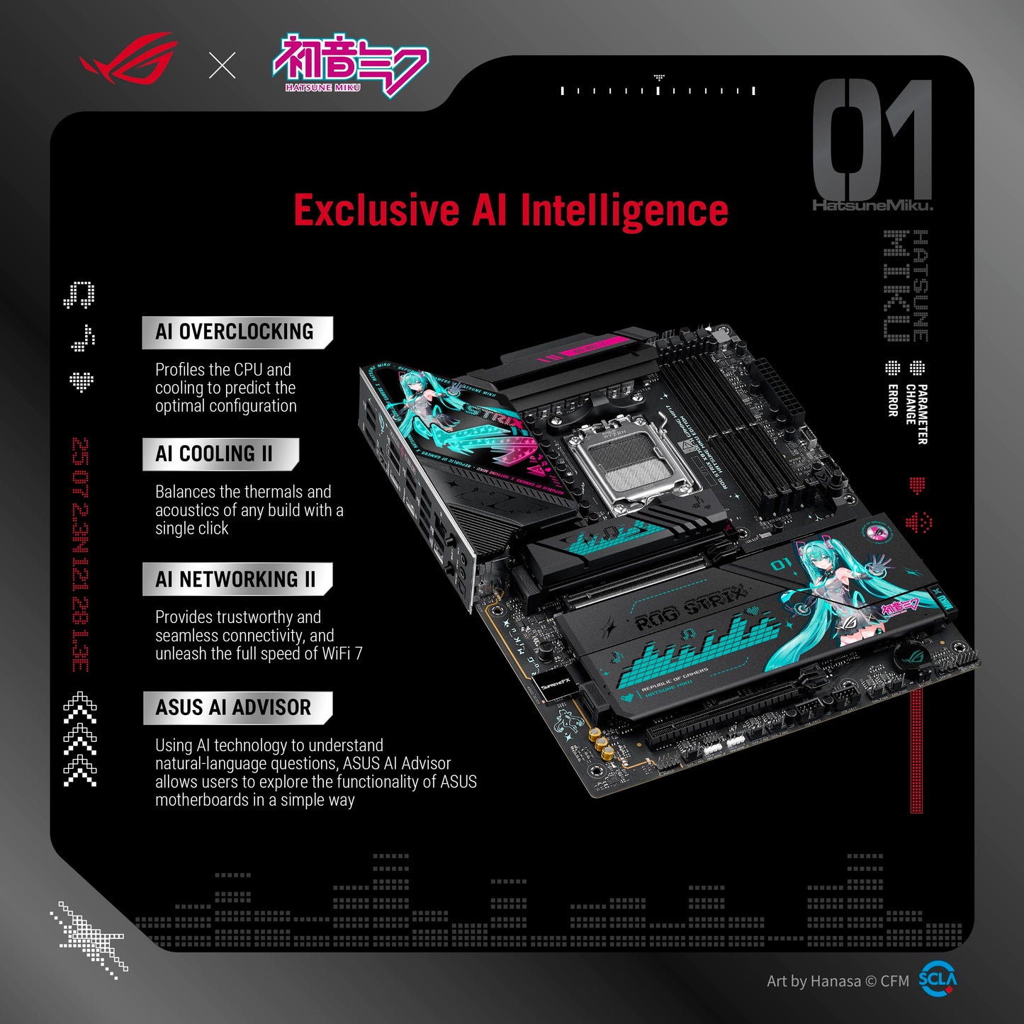 ASUS ROG STRIX X870E-H GAMING WIFI7 HATSUNE MIKU EDITION AM5 X870E ATX Gaming Motherboard