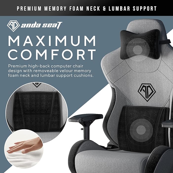 Anda Seat T-Pro 2 Pro Gaming Chair Black & Grey - Premium Fabric Gaming Chair, Ergonomic Office Desk Chairs with Neck, Lumbar Back Support Pillow Gaming Seat
