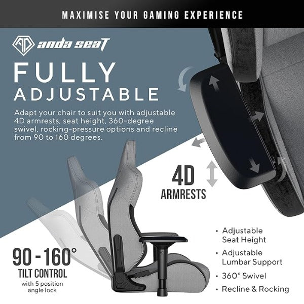 Anda Seat T-Pro 2 Pro Gaming Chair Black & Grey - Premium Fabric Gaming Chair, Ergonomic Office Desk Chairs with Neck, Lumbar Back Support Pillow Gaming Seat