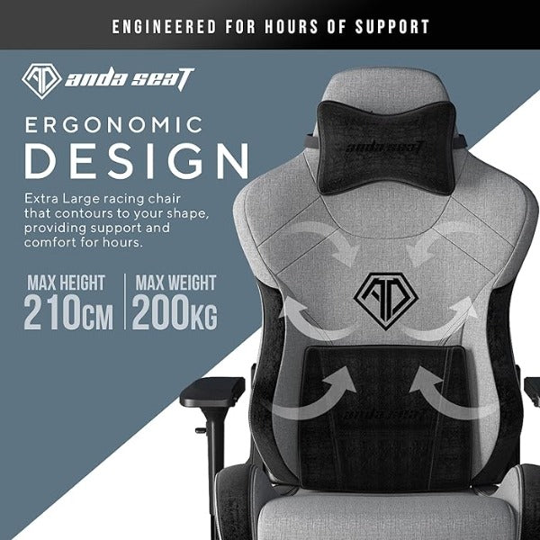 Anda Seat T-Pro 2 Pro Gaming Chair Black & Grey - Premium Fabric Gaming Chair, Ergonomic Office Desk Chairs with Neck, Lumbar Back Support Pillow Gaming Seat