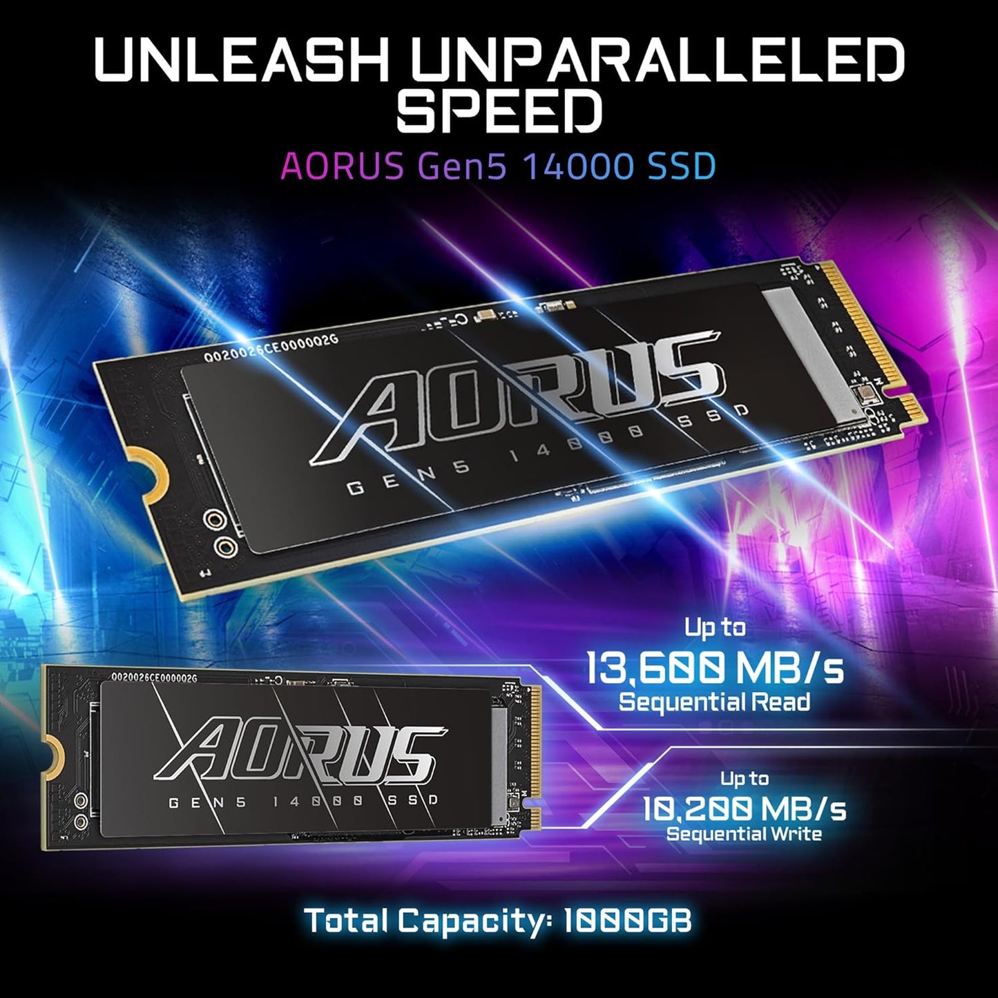 GIGABYTE AORUS Gen5 14000 1TB PCIe 5.0 NVMe M.2 SSD – Up to 14,000MB/s Extreme Speed