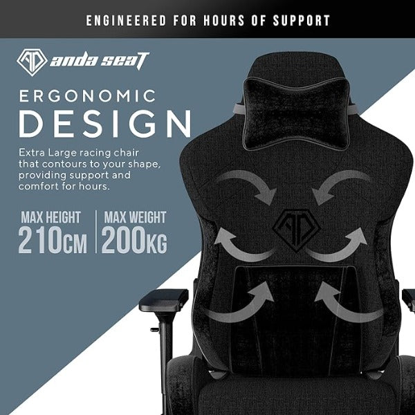 Anda Seat T-Pro 2 Pro Gaming Chair Black Fabric - Premium Fabric Gaming Chair, Desk Chairs with Neck, Lumbar Back Support Pillow Gaming Seat