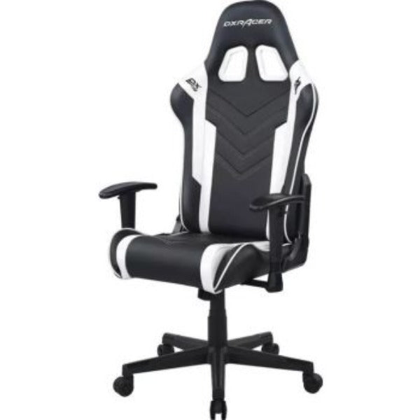 DXRacer Prince Series P132 Gaming Chair, 1D Armrests with Soft Surface, Black and White