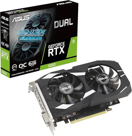 ASUS Dual GeForce RTX™ 3050 OC Edition 6GB GDDR6 Gaming Graphics Card (PCIe 4.0, HDMI 2.1, DisplayPort 1.4a, DVI-D, 2-Slot, Dual Fan, 0dB Technology)