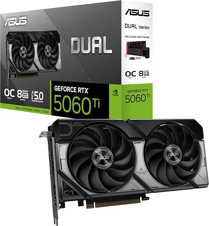 ASUS Dual GeForce RTX™ 5060 Ti OC Edition 8GB GDDR7 Gaming Graphics Card (PCIe 5.0, DLSS 4, HDMI 2.1b, 3x DisplayPort 2.1b, 2.5-Slot, Axial-tech Fan, 0dB Technology)