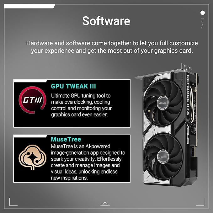 ASUS Dual GeForce RTX™ 5060 Ti OC Edition 8GB GDDR7 Gaming Graphics Card (PCIe 5.0, DLSS 4, HDMI 2.1b, 3x DisplayPort 2.1b, 2.5-Slot, Axial-tech Fan, 0dB Technology)