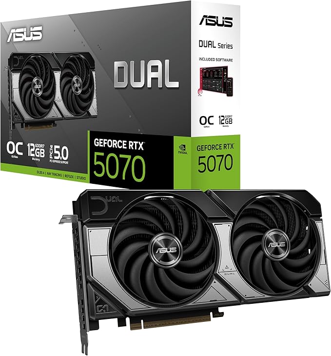 ASUS Prime GeForce RTX™ 5070 OC Edition 12GB GDDR7 Gaming Graphics Card (PCIe 5.0, DLSS 4, HDMI 2.1b, 3x DisplayPort 2.1b, 2.5-Slot, SFF Ready, Blackwell Architecture)