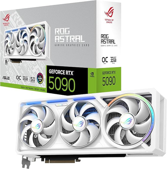 ASUS ROG Astral GeForce RTX™ 5090 OC Edition White 32GB GDDR7 Gaming Graphics Card (PCIe 5.0, DLSS 4, 2x HDMI 2.1b, 3x DisplayPort 2.1b, 3.8-Slot, Quad Fan, Vapor Chamber)