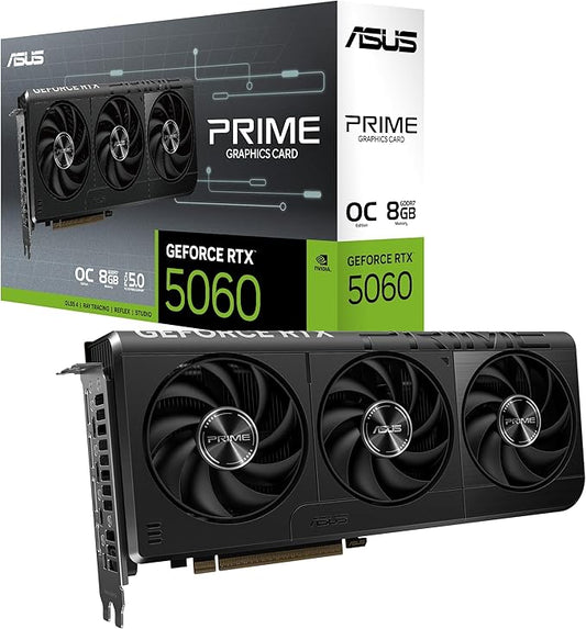 ASUS Prime GeForce RTX™ 5060 OC Edition 8GB GDDR7 Gaming Graphics Card (PCIe 5.0, DLSS 4, HDMI 2.1b, 3x DisplayPort 2.1b, 128-bit, Axial-tech Fan)