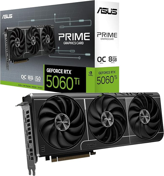 ASUS Prime GeForce RTX™ 5060 Ti OC Edition 8GB GDDR7 Gaming Graphics Card (PCIe 5.0, DLSS 4, HDMI 2.1b, 3x DisplayPort 2.1b, 2.5-Slot, SFF Ready, Dual BIOS, Axial-tech Fans)