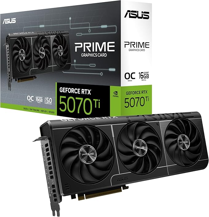 ASUS Prime GeForce RTX™ 5070 Ti OC Edition 16GB GDDR7 Gaming Graphics Card (PCIe 5.0, DLSS 4, HDMI 2.1b, 3x DisplayPort 2.1b, 2.5-Slot, SFF Ready, Dual BIOS, Axial-tech Fans)