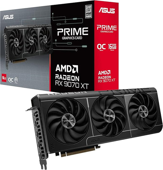 ASUS Prime Radeon™ RX 9070 XT OC Edition 16GB GDDR6 Gaming Graphics Card (PCIe 5.0, AMD RDNA 4, HDMI 2.1b, 3x DisplayPort 2.1a, 3030MHz Boost, SFF Ready, Compact Design)