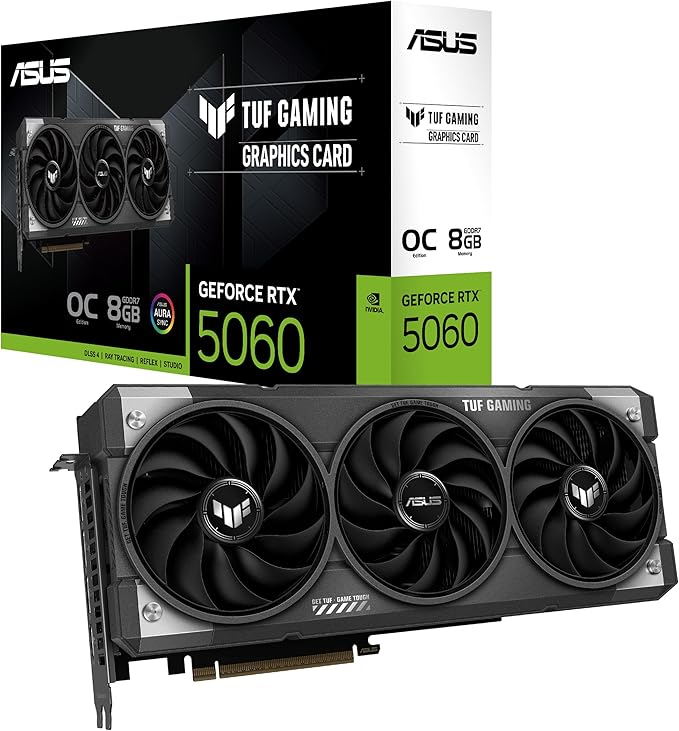 ASUS TUF Gaming GeForce RTX™ 5060 OC Edition 8GB GDDR7 Gaming Graphics Card (PCIe 5.0, DLSS 4, HDMI 2.1b, 3x DisplayPort 2.1b, 3.1-Slot, Military-grade Components)