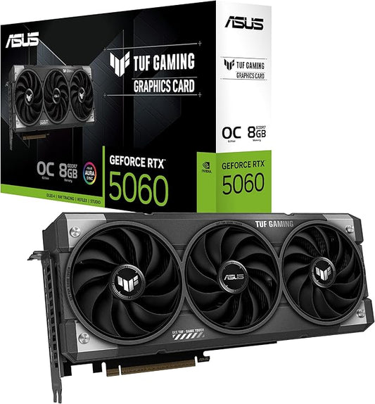 ASUS TUF Gaming GeForce RTX™ 5060 OC Edition 8GB GDDR7 Gaming Graphics Card (PCIe 5.0, DLSS 4, HDMI 2.1b, 3x DisplayPort 2.1b, 3.1-Slot, Military-grade Components)