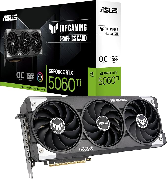 ASUS TUF Gaming GeForce RTX™ 5060 Ti OC Edition 16GB GDDR7 Gaming Graphics Card (PCIe 5.0, DLSS 4, HDMI 2.1b, 3x DisplayPort 2.1b, 3.1-Slot, Military-grade Components)