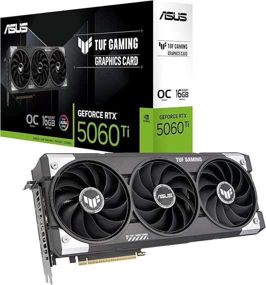 ASUS TUF Gaming GeForce RTX™ 5060 Ti OC Edition 16GB GDDR7 Gaming Graphics Card (PCIe 5.0, DLSS 4, HDMI 2.1b, 3x DisplayPort 2.1b, 3.1-Slot, Military-grade Components)